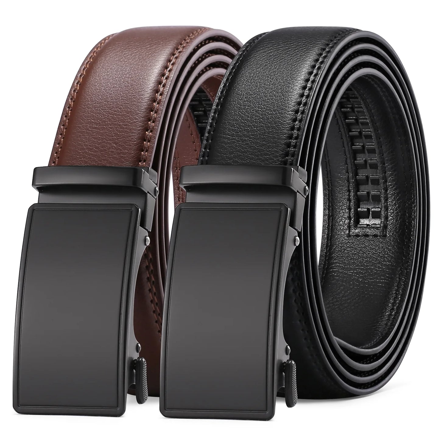 2 Pack Ratchet Belt for Men,Mens Leather Belt in Gift Set Box for Dress Casual,Size Adjustable Trim to Fit