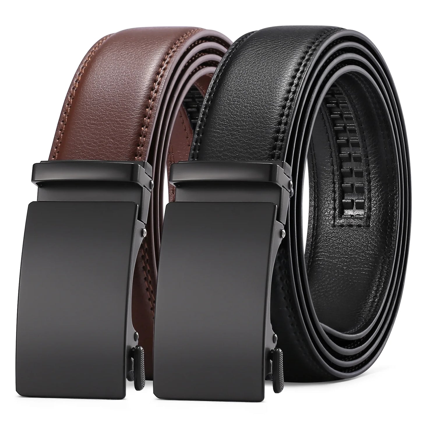 2 Pack Ratchet Belt for Men,Mens Leather Belt in Gift Set Box for Dress Casual,Size Adjustable Trim to Fit