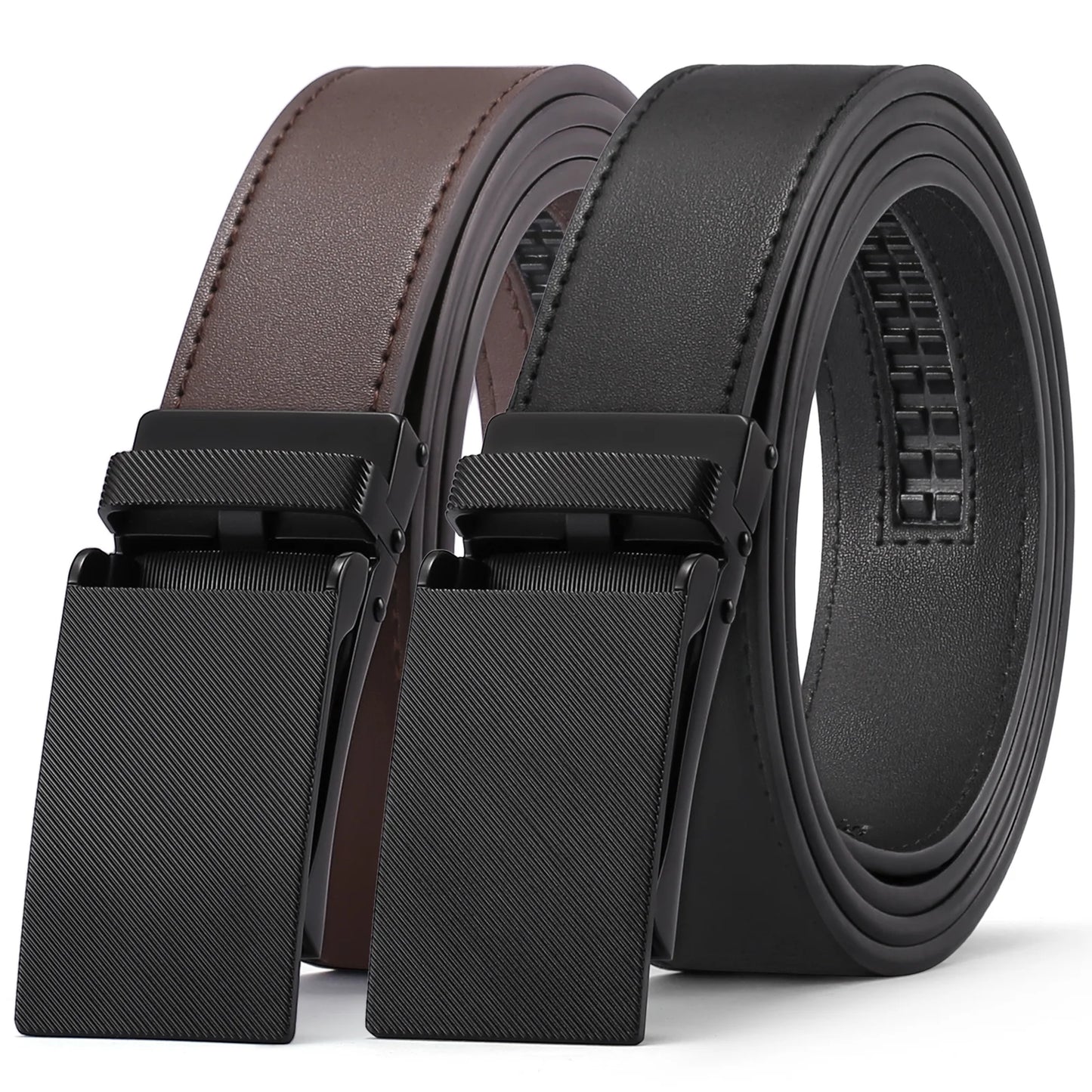 2 Pack Ratchet Belt for Men,Mens Leather Belt in Gift Set Box for Dress Casual,Size Adjustable Trim to Fit