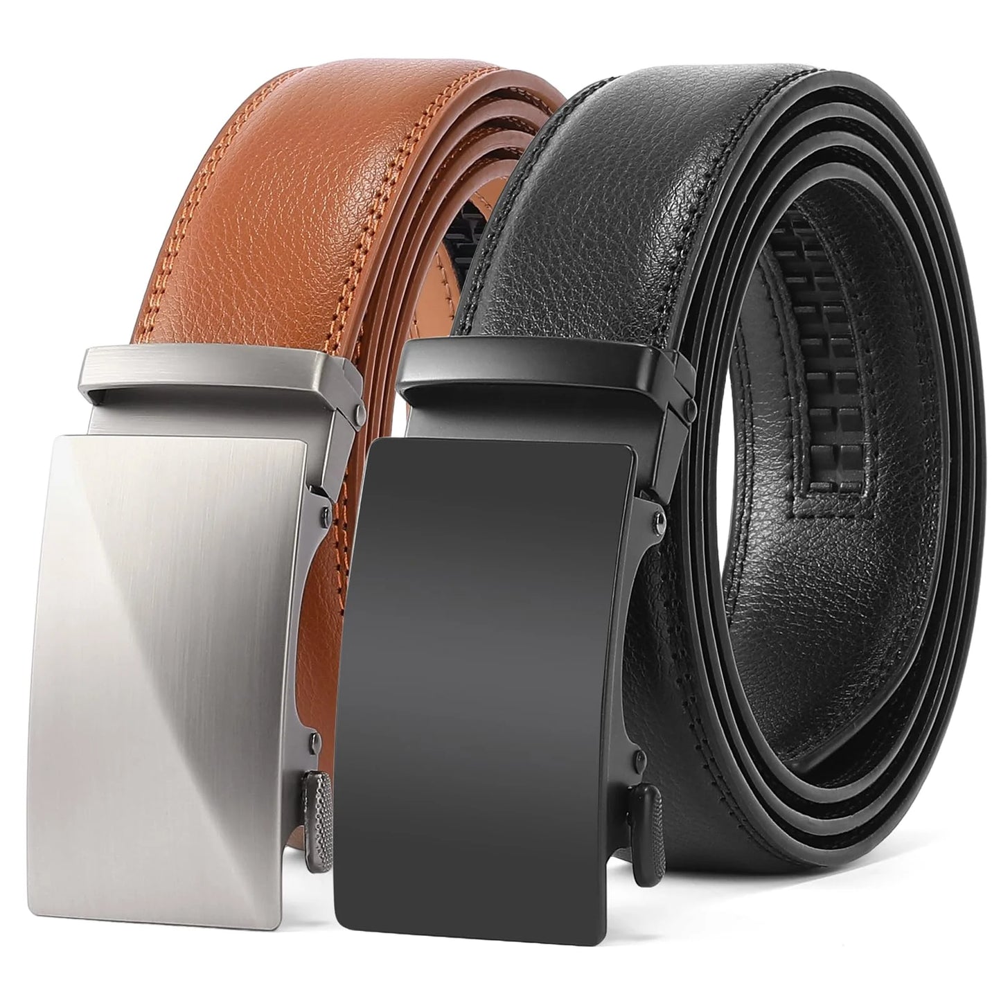 2 Pack Ratchet Belt for Men,Mens Leather Belt in Gift Set Box for Dress Casual,Size Adjustable Trim to Fit