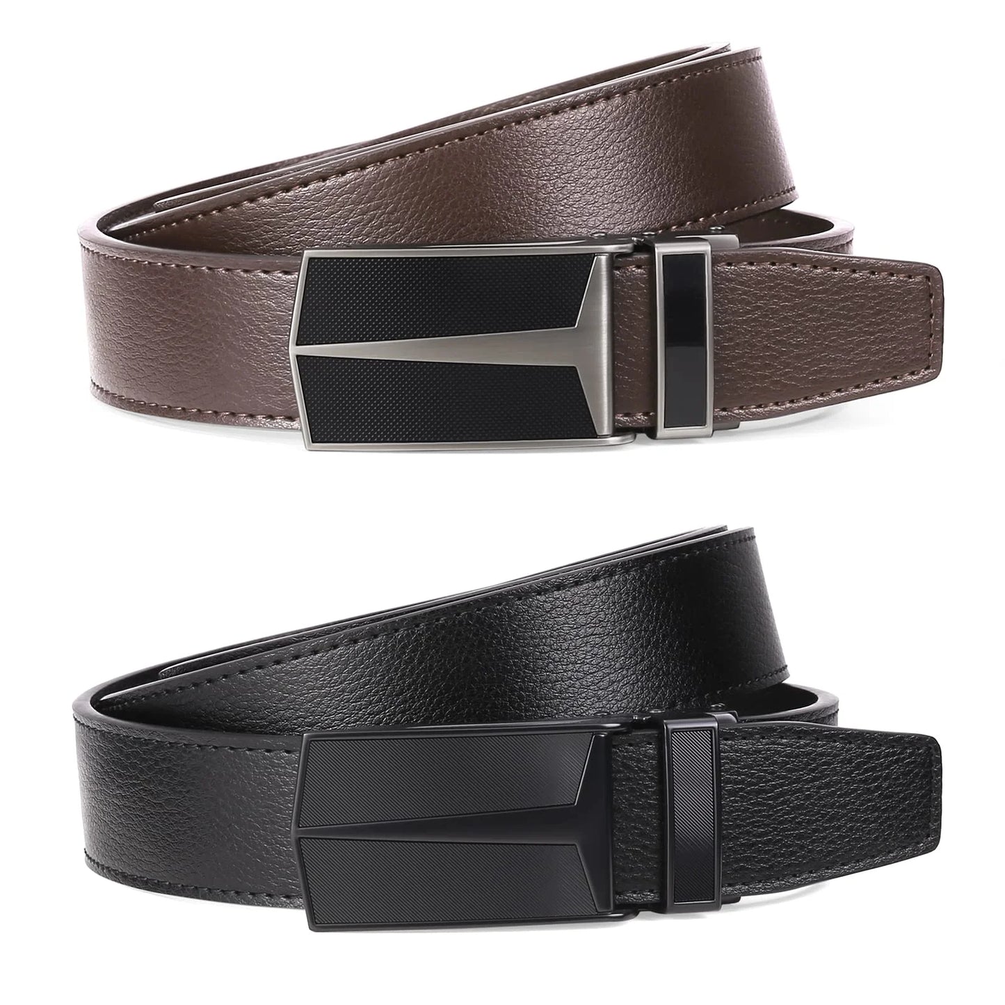 2 Pack Ratchet Belt for Men,Mens Leather Belt in Gift Set Box for Dress Casual,Size Adjustable Trim to Fit