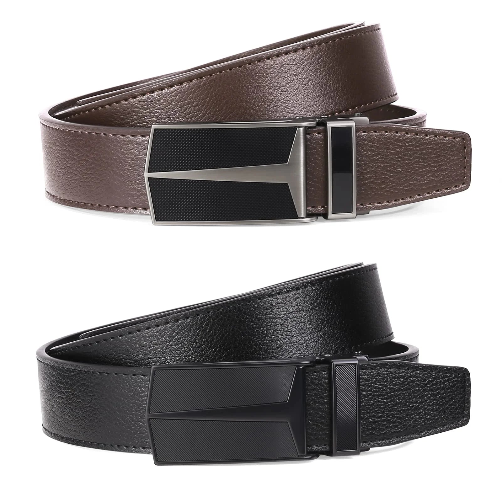 2 Pack Ratchet Belt for Men,Mens Leather Belt in Gift Set Box for Dress Casual,Size Adjustable Trim to Fit