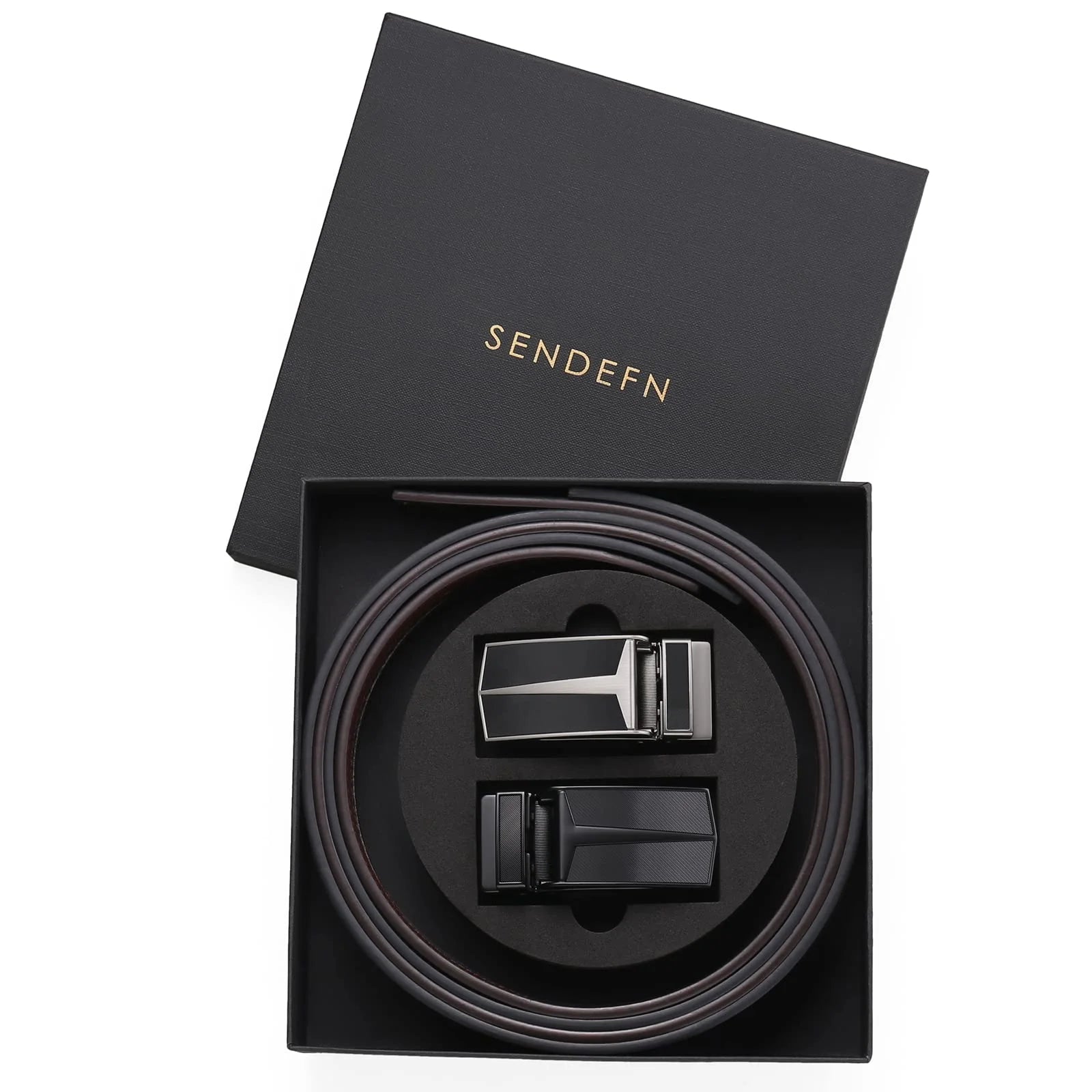 2 Pack Ratchet Belt for Men,Mens Leather Belt in Gift Set Box for Dress Casual,Size Adjustable Trim to Fit