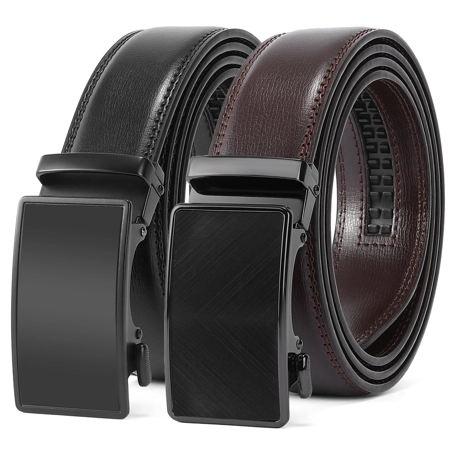 2 Pack Ratchet Belt for Men,Mens Leather Belt in Gift Set Box for Dress Casual,Size Adjustable Trim to Fit