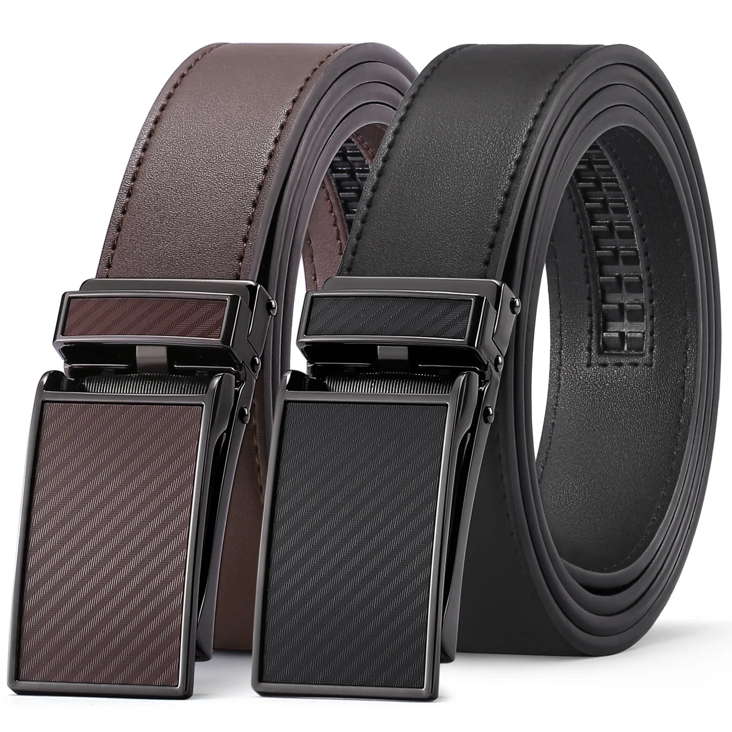 2 Pack Ratchet Belt for Men,Mens Leather Belt in Gift Set Box for Dress Casual,Size Adjustable Trim to Fit