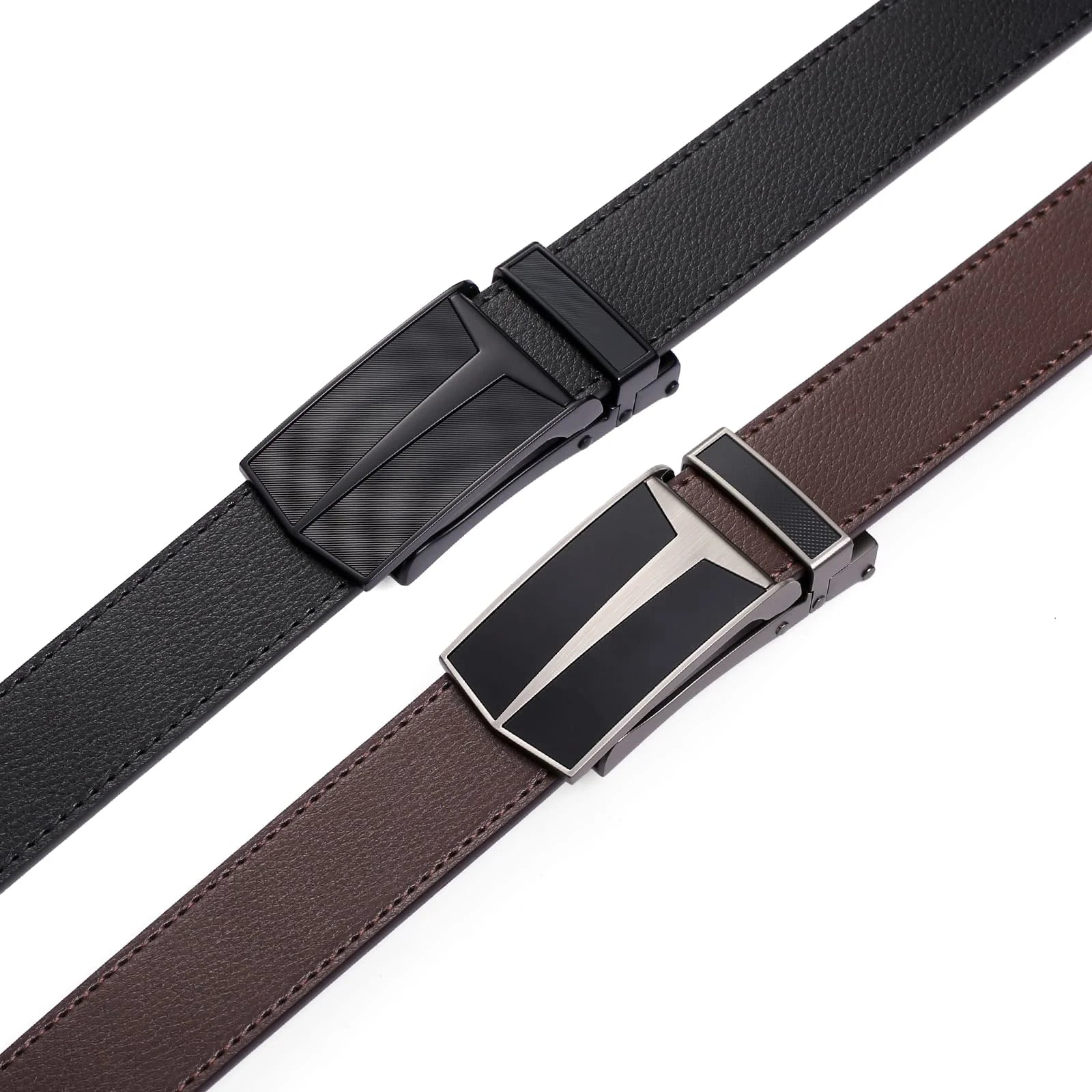 2 Pack Ratchet Belt for Men,Mens Leather Belt in Gift Set Box for Dress Casual,Size Adjustable Trim to Fit